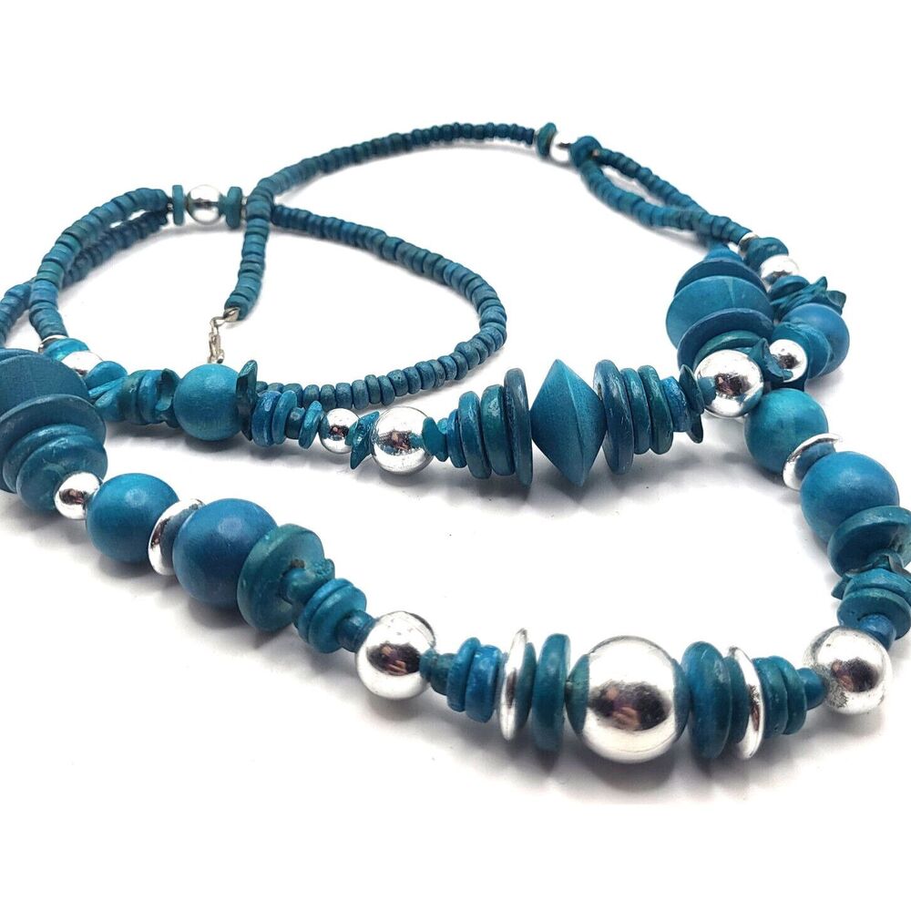 Double Strand Turquoise Teal Heishi Necklace 27in